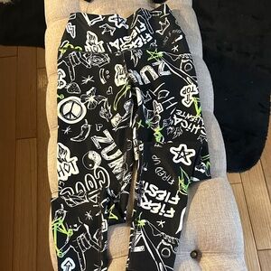 Zumba Fitness Black Leggings with White Graphic and Neon Green Accents